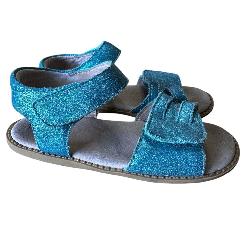 LIVIE & LUCA GIRL'S ATHENA AQUA SHIMMER LEATHER SANDALS SIZE 13 SLIP ON SUMMER